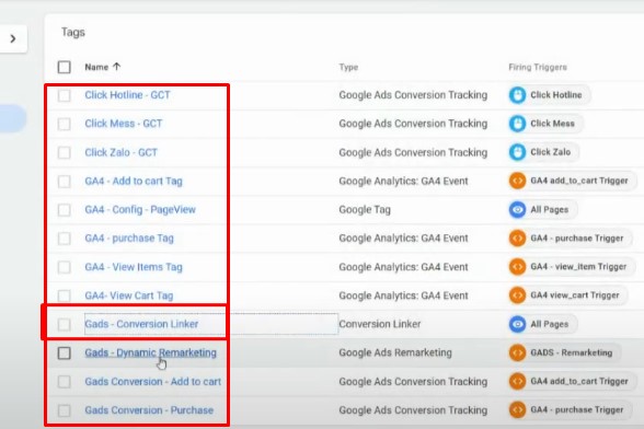Các thẻ tracking trên Google Tag manager cần cài đặt